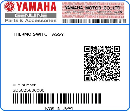 Product image: Yamaha - 3D5825600000 - THERMO SWITCH ASSY  0