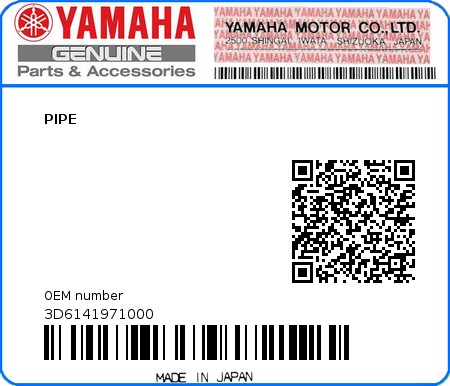 Product image: Yamaha - 3D6141971000 - PIPE  0