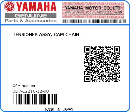 Product image: Yamaha - 3D7-12210-12-00 - TENSIONER ASSY, CAM CHAIN  0
