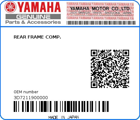 Product image: Yamaha - 3D7211900000 - REAR FRAME COMP.  0