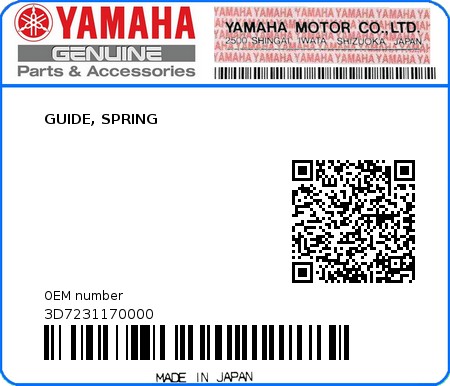 Product image: Yamaha - 3D7231170000 - GUIDE, SPRING  0