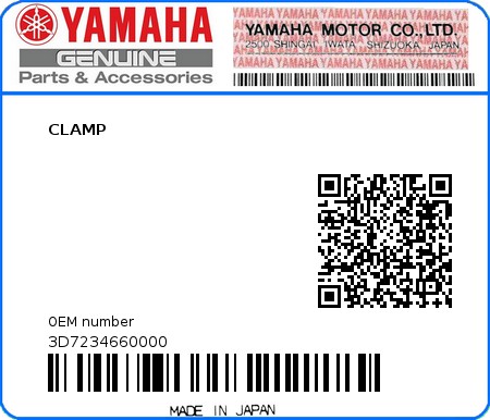 Product image: Yamaha - 3D7234660000 - CLAMP  0