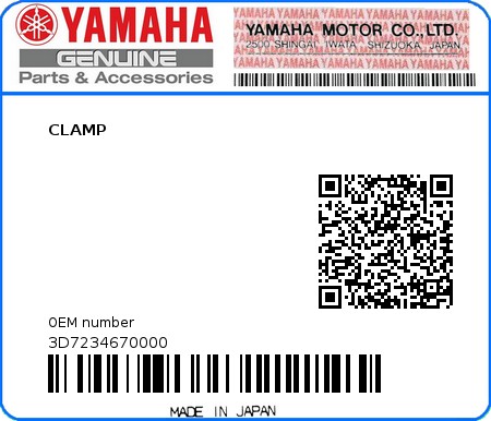 Product image: Yamaha - 3D7234670000 - CLAMP  0