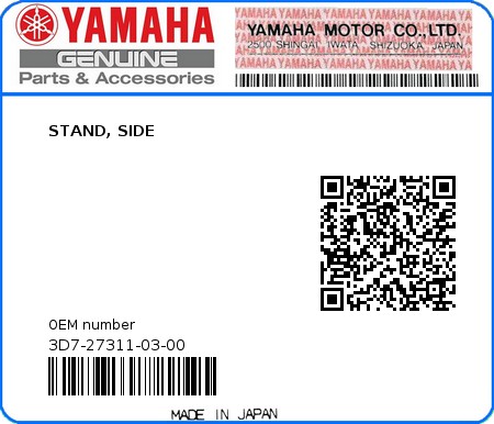 Product image: Yamaha - 3D7-27311-03-00 - STAND, SIDE  0