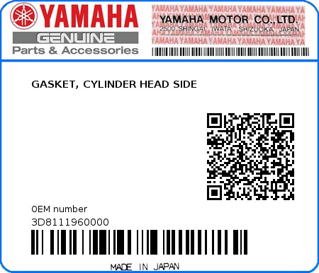 Product image: Yamaha - 3D8111960000 - GASKET, CYLINDER HEAD SIDE  0