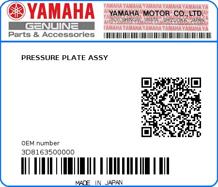 Product image: Yamaha - 3D8163500000 - PRESSURE PLATE ASSY  0