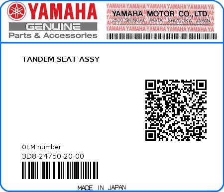 Product image: Yamaha - 3D8-24750-20-00 - TANDEM SEAT ASSY  0