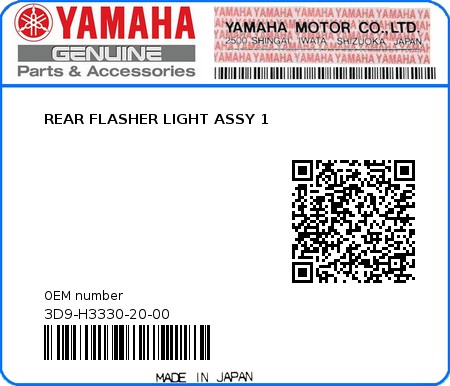 Product image: Yamaha - 3D9-H3330-20-00 - REAR FLASHER LIGHT ASSY 1  0