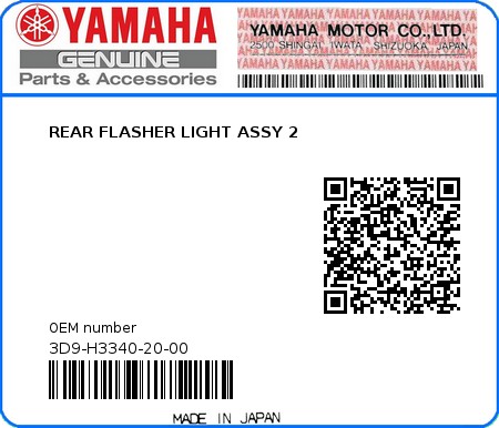 Product image: Yamaha - 3D9-H3340-20-00 - REAR FLASHER LIGHT ASSY 2  0