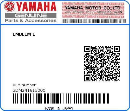 Product image: Yamaha - 3DM241613000 - EMBLEM 1  0
