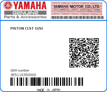 Product image: Yamaha - 3E5116350000 - PISTON (1ST O/S)  0