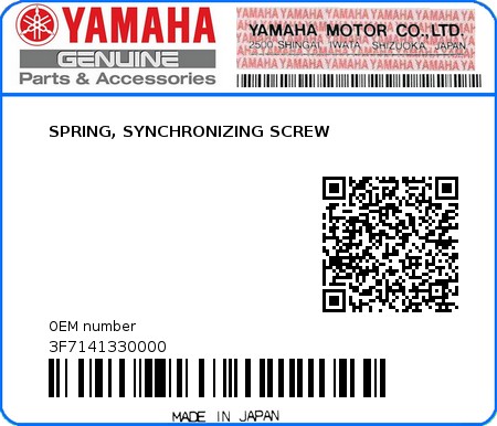 Product image: Yamaha - 3F7141330000 - SPRING, SYNCHRONIZING SCREW  0