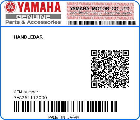 Product image: Yamaha - 3FA261112000 - HANDLEBAR  0