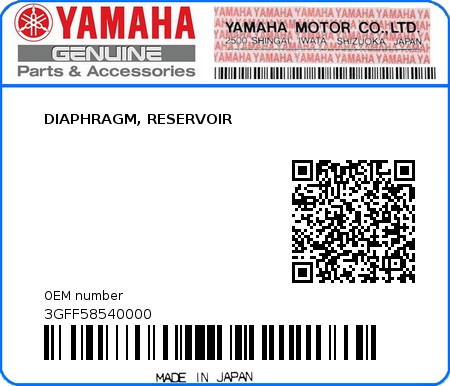 Product image: Yamaha - 3GFF58540000 - DIAPHRAGM, RESERVOIR  0