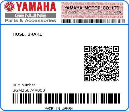 Product image: Yamaha - 3GM25874A000 - HOSE, BRAKE   0