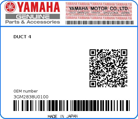 Product image: Yamaha - 3GM2838U0100 - DUCT 4   0