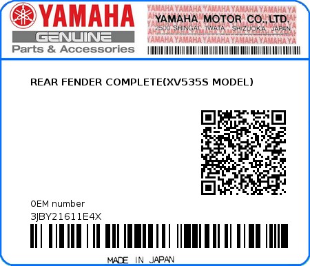 Product image: Yamaha - 3JBY21611E4X - REAR FENDER COMPLETE(XV535S MODEL)  0