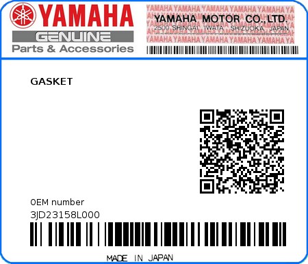 Product image: Yamaha - 3JD23158L000 - GASKET  0