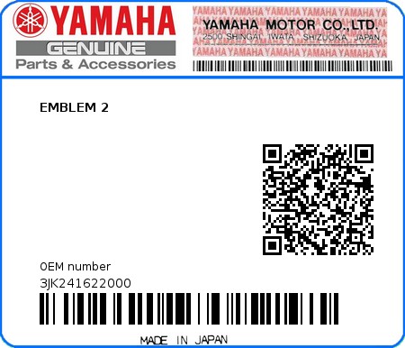 Product image: Yamaha - 3JK241622000 - EMBLEM 2  0