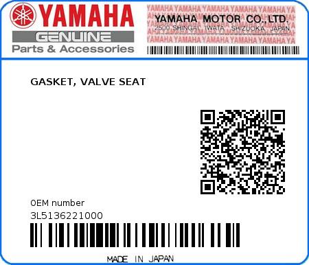 Product image: Yamaha - 3L5136221000 - GASKET, VALVE SEAT  0