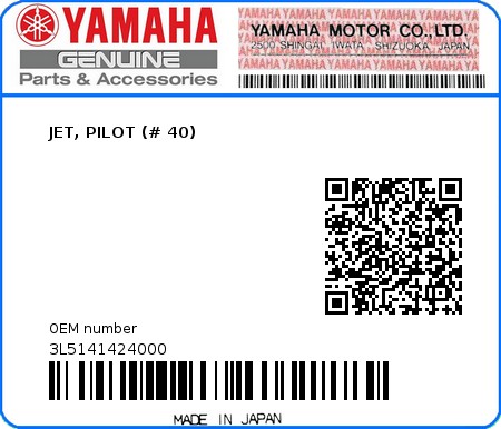 Product image: Yamaha - 3L5141424000 - JET, PILOT (# 40)  0