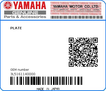 Product image: Yamaha - 3L5161140000 - PLATE  0