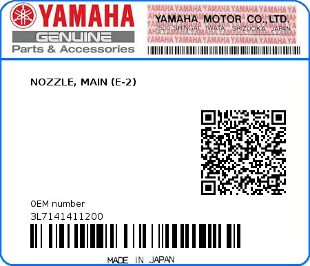 Product image: Yamaha - 3L7141411200 - NOZZLE, MAIN (E-2)  0