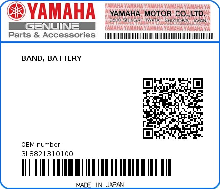 Product image: Yamaha - 3L8821310100 - BAND, BATTERY  0