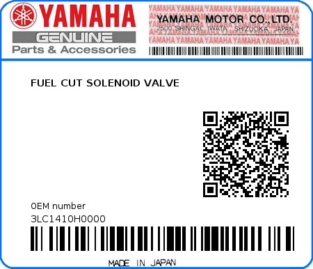 Product image: Yamaha - 3LC1410H0000 - FUEL CUT SOLENOID VALVE   0