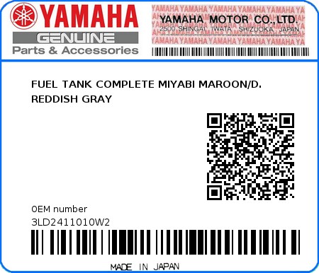 Product image: Yamaha - 3LD2411010W2 - FUEL TANK COMPLETE MIYABI MAROON/D. REDDISH GRAY  0