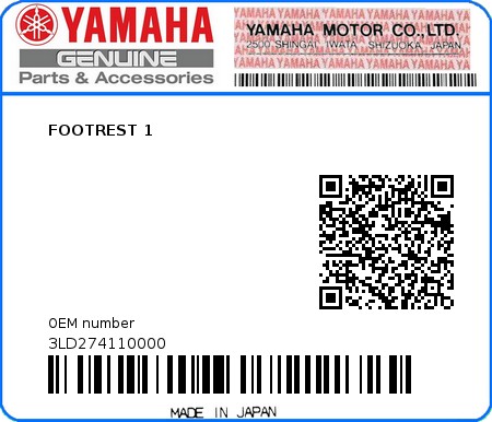 Product image: Yamaha - 3LD274110000 - FOOTREST 1  0