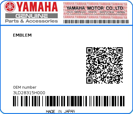 Product image: Yamaha - 3LD28315H000 - EMBLEM   0