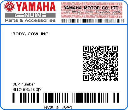 Product image: Yamaha - 3LD2835100JY - BODY, COWLING  0