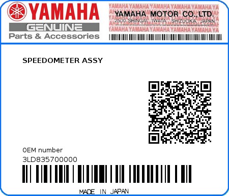 Product image: Yamaha - 3LD835700000 - SPEEDOMETER ASSY  0