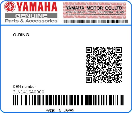 Product image: Yamaha - 3LN1416A0000 - O-RING  0