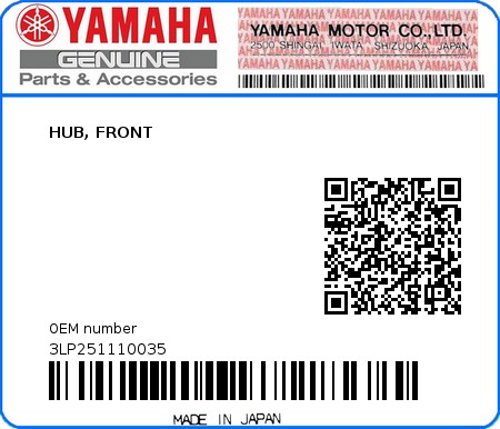 Product image: Yamaha - 3LP251110035 - HUB, FRONT  0