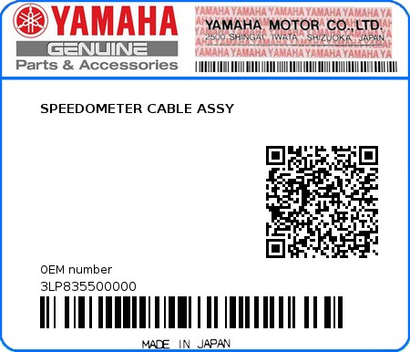 Product image: Yamaha - 3LP835500000 - SPEEDOMETER CABLE ASSY  0