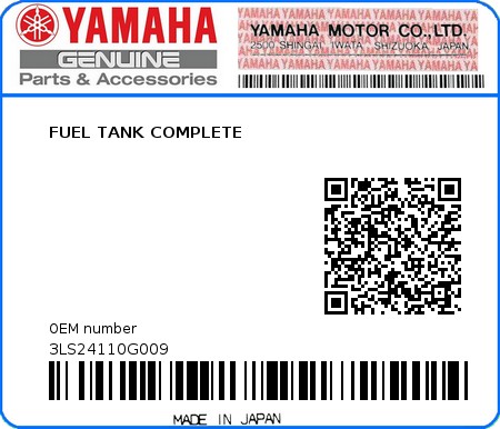 Product image: Yamaha - 3LS24110G009 - FUEL TANK COMPLETE  0