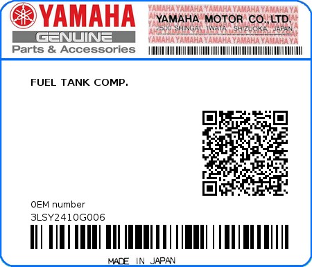 Product image: Yamaha - 3LSY2410G006 - FUEL TANK COMP.  0