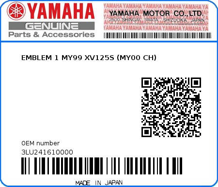 Product image: Yamaha - 3LU241610000 - EMBLEM 1 MY99 XV125S (MY00 CH)  0