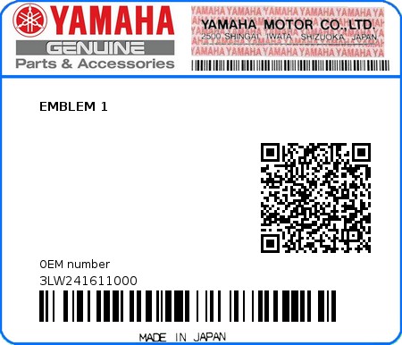 Product image: Yamaha - 3LW241611000 - EMBLEM 1  0