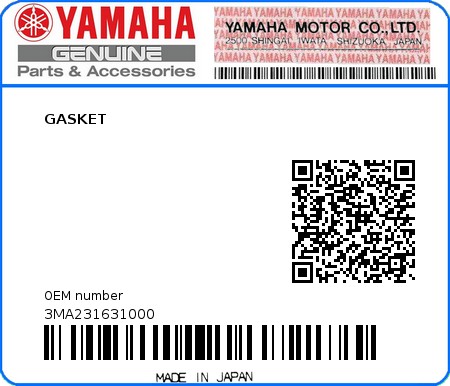 Product image: Yamaha - 3MA231631000 - GASKET  0
