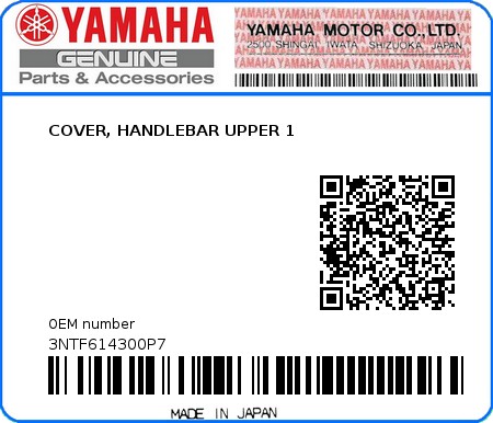 Product image: Yamaha - 3NTF614300P7 - COVER, HANDLEBAR UPPER 1  0