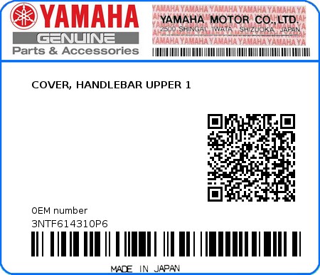 Product image: Yamaha - 3NTF614310P6 - COVER, HANDLEBAR UPPER 1  0
