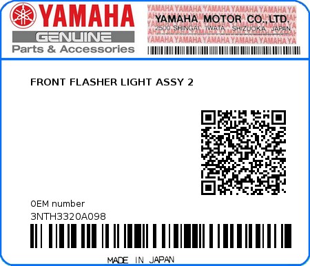 Product image: Yamaha - 3NTH3320A098 - FRONT FLASHER LIGHT ASSY 2  0