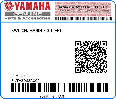 Product image: Yamaha - 3NTH3963A000 - SWITCH, HANDLE 3 (LEFT   0
