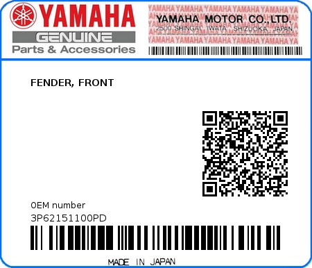 Product image: Yamaha - 3P62151100PD - FENDER, FRONT  0