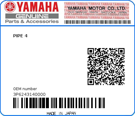 Product image: Yamaha - 3P6243140000 - PIPE 4  0