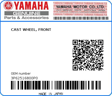 Product image: Yamaha - 3P62516800P0 - CAST WHEEL, FRONT  0