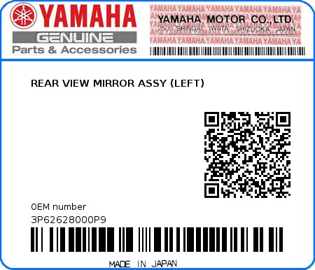 Product image: Yamaha - 3P62628000P9 - REAR VIEW MIRROR ASSY (LEFT)  0